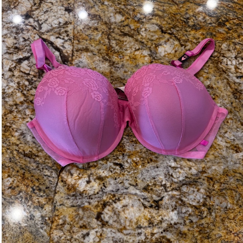 Victorias Secret Pink Floral Lace Mesh Push Up Bra 40C ST 11210532 CC 12T1